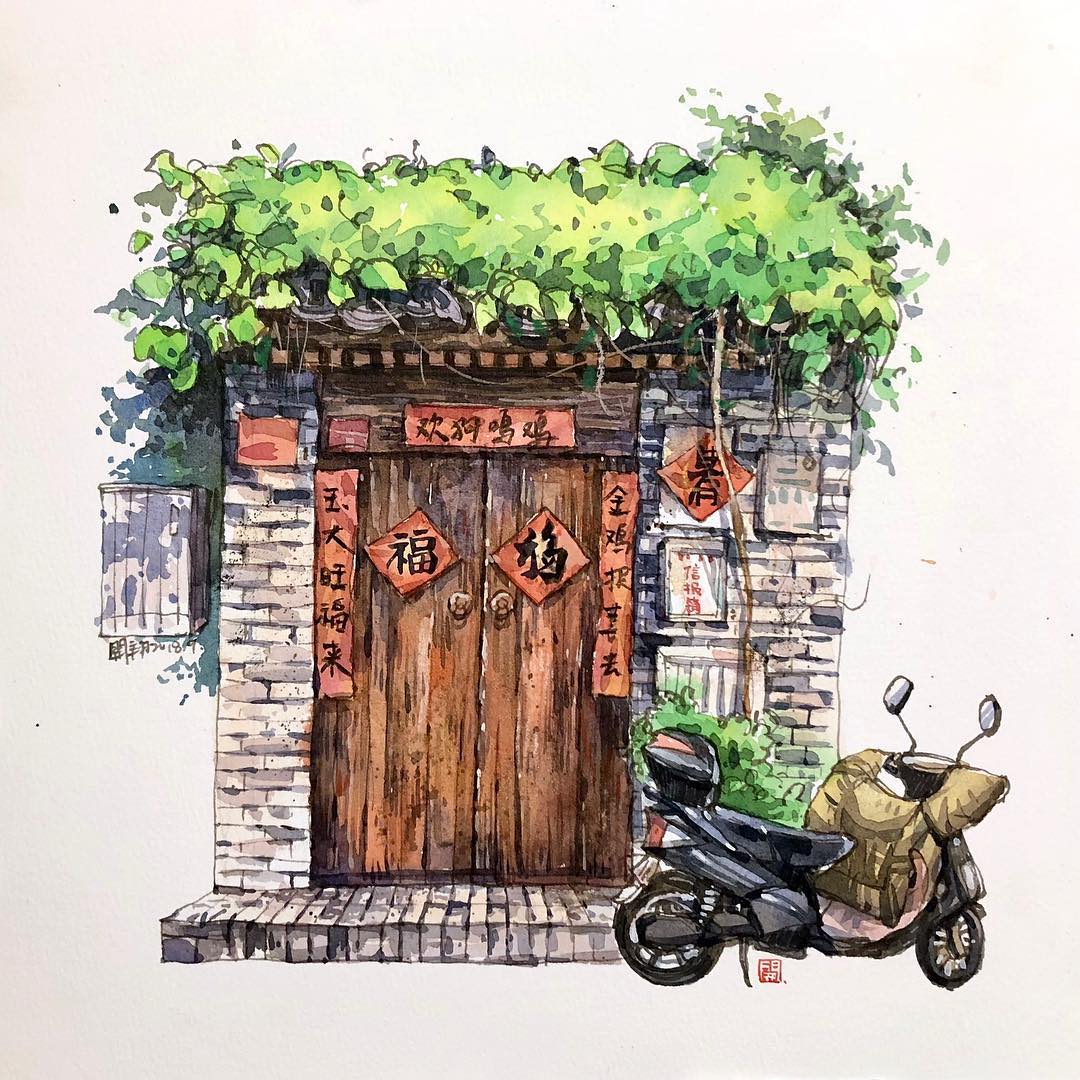 小屋前的摩托车